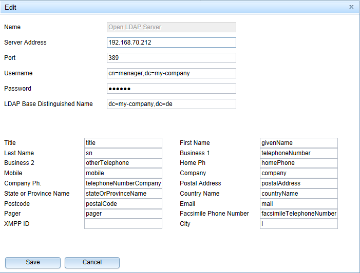 OpenScape Business UC Suite LDAP settings for Open LDAP Server access