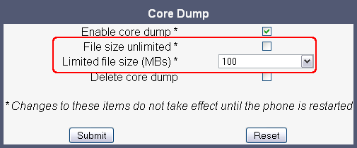 Core Dump - File size