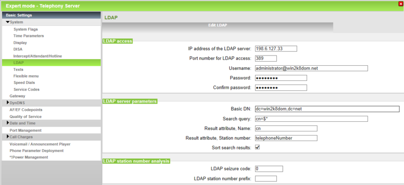 OpenScape Business System LDAP settings for Active Directory access